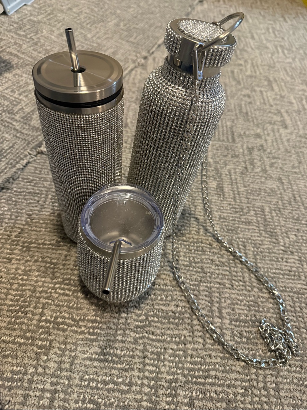 Silver Crystal Rhinestone Covered Drinkware Set